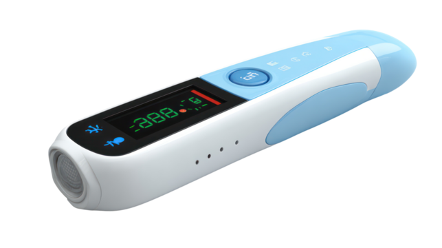 Digital infrared thermometer for measuring body temperature isolated on transparent background