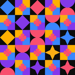 Colorful Geometric Abstract Pattern with Floral Shapes – Modern Retro Style