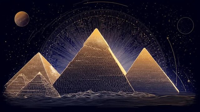 Mystical pyramids at night ancient architecture against a cosmic sky