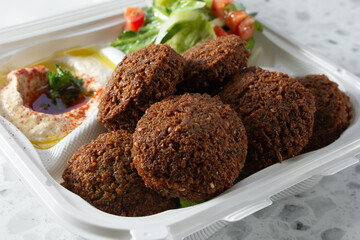 A closeup view of a falafel plate.