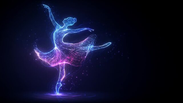 Digital ballet dancer in mid air silhouette against a dark backdrop