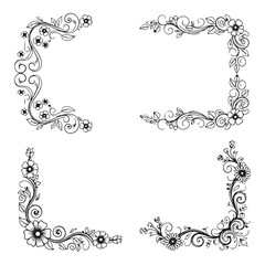 Cut  floral square frame silhouette template design vector art illustration