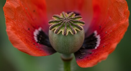 Obraz premium Close up of a vibrant red poppy flower in full bloom nature background