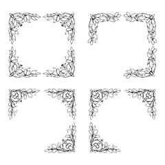 Cut  floral square frame silhouette template design vector art illustration