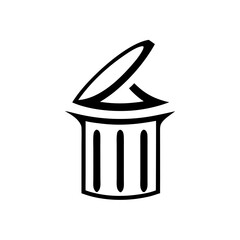 An open trash bin icon symbolizing waste disposal and cleanliness maintenance.