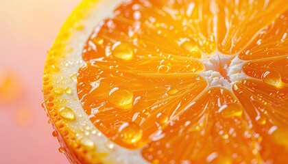 Macro Shot of a Wet Orange Slice on Pink Background