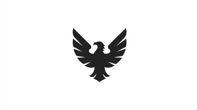 Black eagle silhouette with spread wings isolated on white background