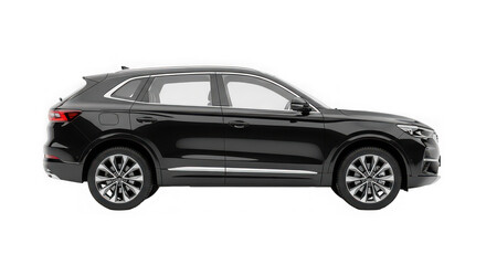 Fototapeta premium Black SUV car side view isolated on white background for automotive industry