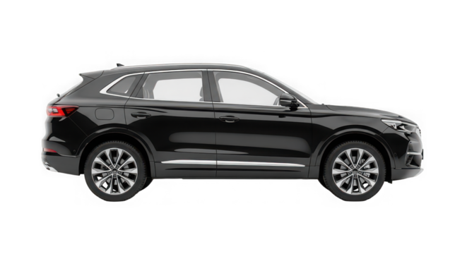 Black SUV car side view isolated on white background for automotive industry