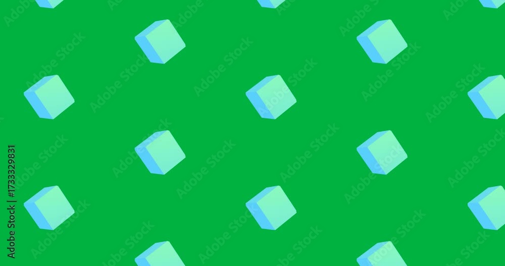 Wall mural animation of rows of blue cubes pattern moving on transparent background