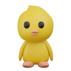 Adorable 3D Yellow Duckling on Transparent Background with Round Eyes Smooth Texture and Simple Design Perfect For Kids Content and Easter Decoration