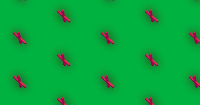 Animation of rows of pink cross pattern moving on transparent background