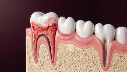 Dental model showing gum disease