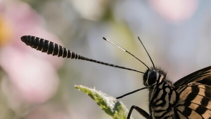 Detailed close-up of butterfly antenna, head, and wing detail, natural