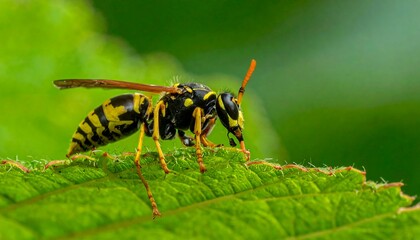 Fototapeta premium Close-up of a wasp on a leaf (1)
