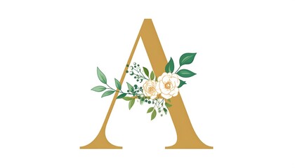 Gold letter A with floral embellishments