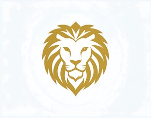 Gold lion head logo on light background