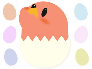 卵の殻からかえる赤いひよこのかわいいイラスト © みるく さとう