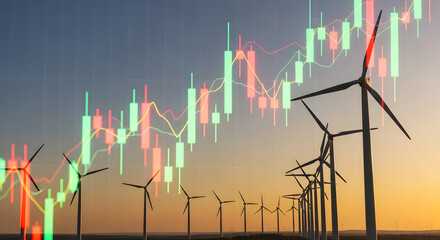 Sustainable energy investment, wind farm technology and financial growth analysis A visual representation of market trends and progress