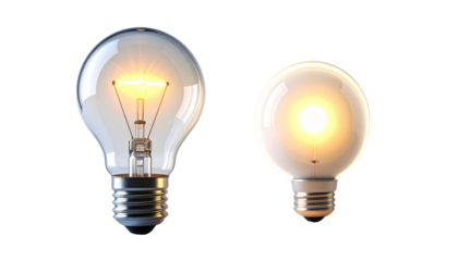 Creative Idea Collection – Dual Light Bulb Designs Isolated on Transparent Background