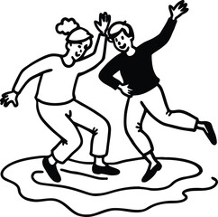 couple jumping in puddle illustration on transparent background