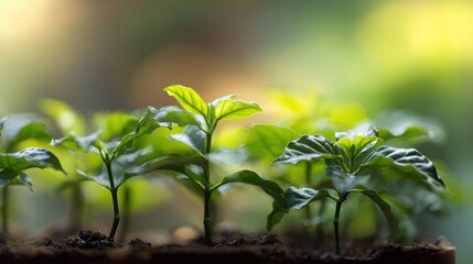 seedling. Coffee plant seedlings thrive in nature, showcasing vibrant green tones under soft natural light. gardening catalogs, home-decor guides, designed for gardening and botanical catalogs.