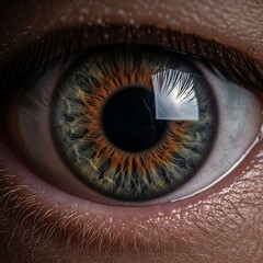 Intricate human eye close-up with detailed iris and a bright reflection showcasing inner vision and clarity