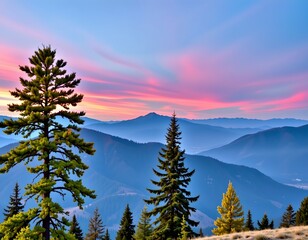 Serene Mountain Landscape Sunrise Sunset