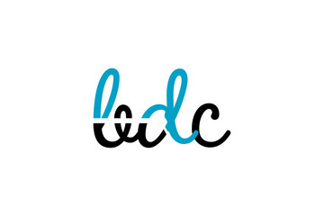 BDC Letter Logo – Stylized Handwritten Script with Blue Upper Half and Black Lower Half in Vector Art