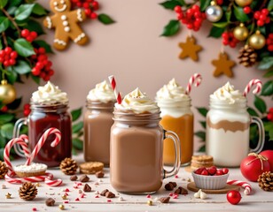 Festive Holiday Beverages with Christmas Decorations