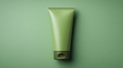 Green cream tube contains green cream within tube ideal for various applications requiring smooth spreadable substance.