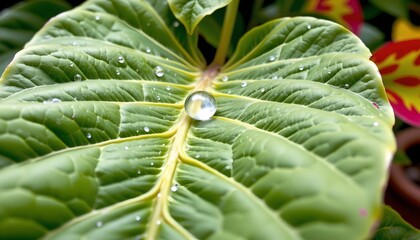 Vibrant Green Leaf with Water Droplet Closeup