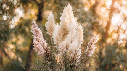 feathery. Bohemian-style pampas grass arrangement in neutral tones with warm sunlight. gardening catalogs, home-decor guides, designed for home decor and floral branding, used by food bloggers.