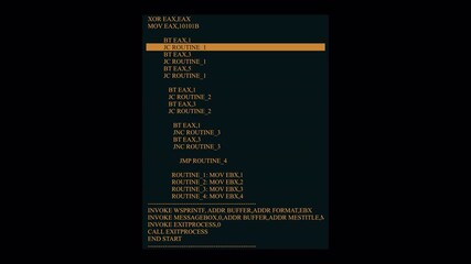Close-Up of Computer Screen Displaying Scrolling Assembly Language Code for System Programming