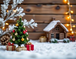 Festive Christmas Scene with Decorated Tree and Snow