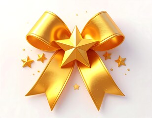Gold ribbon bow with star and confetti