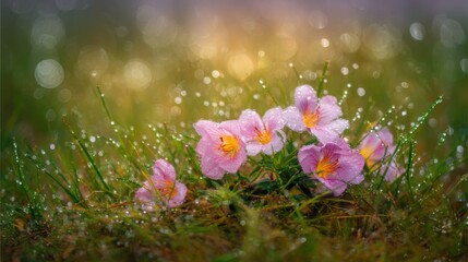 dew. Flower arrangement in a morning garden with natural light and dew. gardening catalogs, home-decor guides, designed for gardening and botanical catalogs, enhances decor appeal.