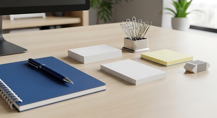 Organized workspace with stationery creating a clean and efficient setup