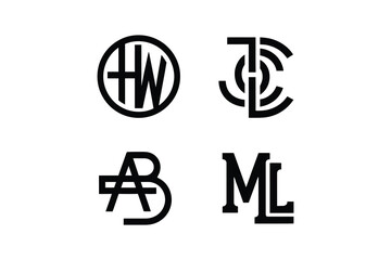 Four black and white monogram logos with different letter combinations design