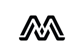 A black and white image of an abstract geometric double line letter m logo