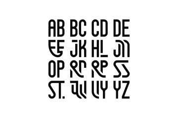 A stylized alphabet in black font on a white background displaying letters