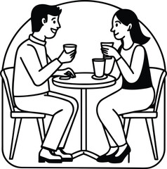 couple sitting in cafe illustration on transparent background