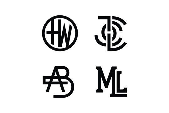 Four black and white monogram logos with different letter combinations design - Powered by Adobe