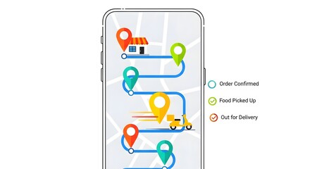 A smartphone screen displaying a food delivery tracking route with location markers.