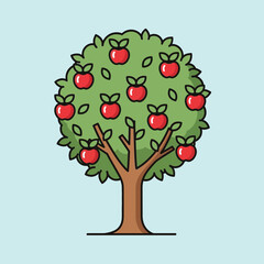 Cartoon apple tree laden with ripe red apples
