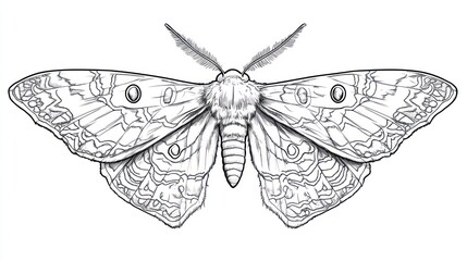 Detailed moth illustration, insect wings, nature drawing, white background, educational use