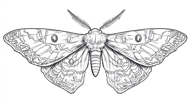 Detailed moth illustration, insect wings, nature drawing, white background, educational use