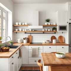 Bright Modern Kitchen with White Cabinets and Wood Countertops