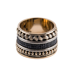 Gold ring, layered design with black and grey details
