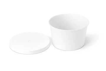 Blank white paper takeaway food containers for product mockups with an eco-friendly design, isolated on a white background.